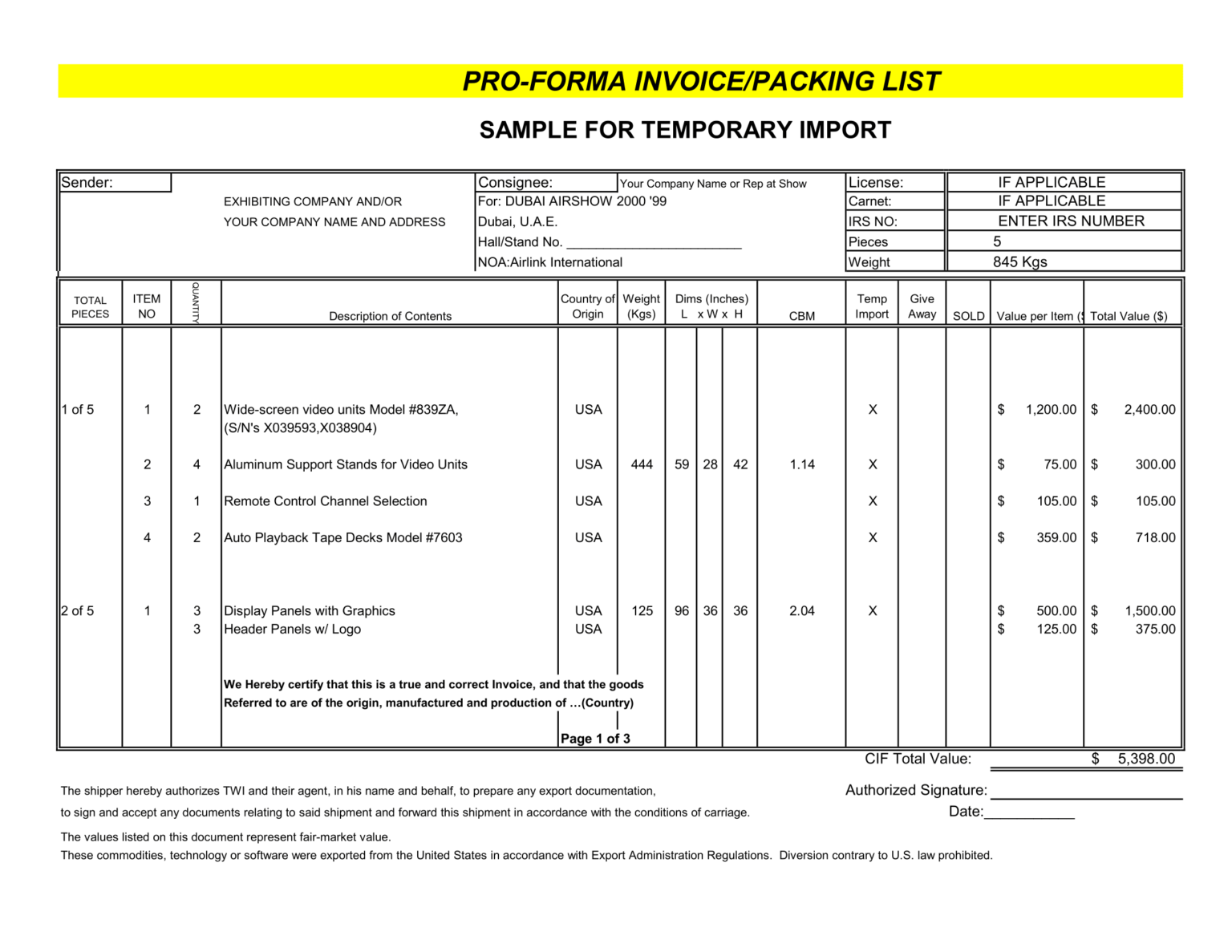 Download free proforma invoice template in excel sheet
