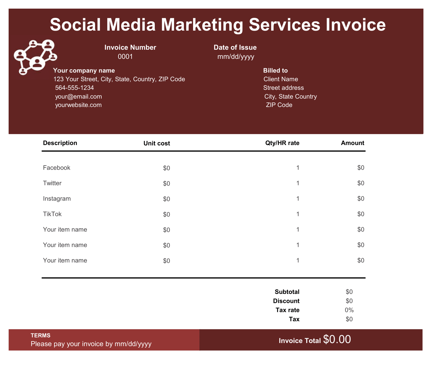 Social Media Marketing Services Invoice Format