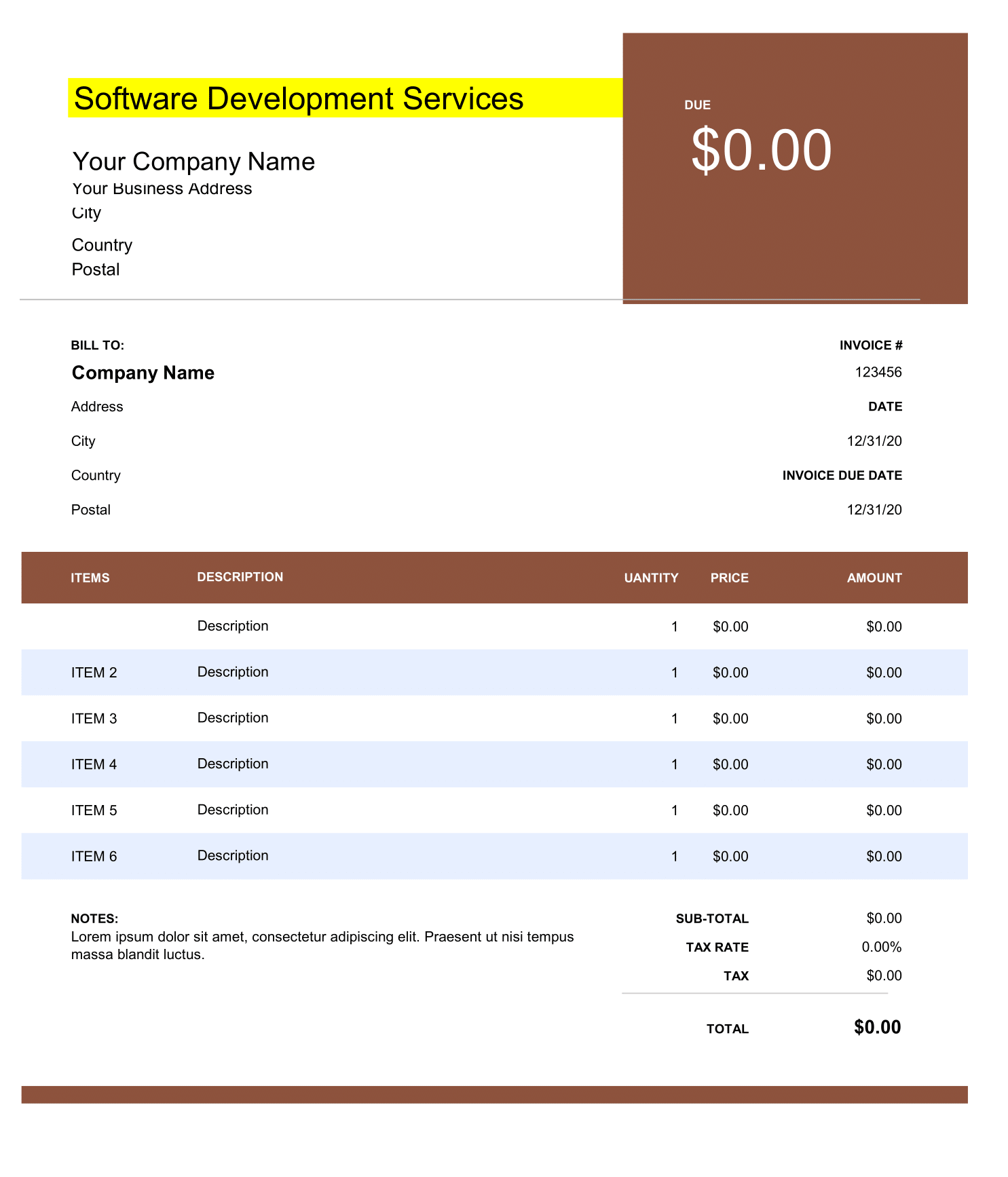 Software Development Services Invoice Format In Excel Sheet