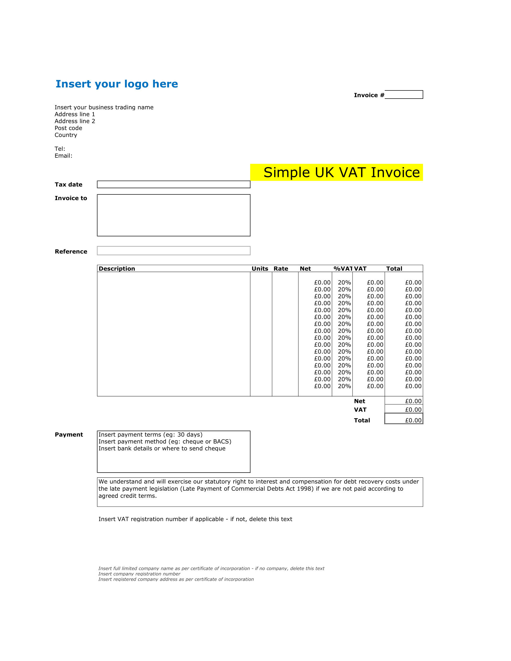 simple UK VAT Invoice Template